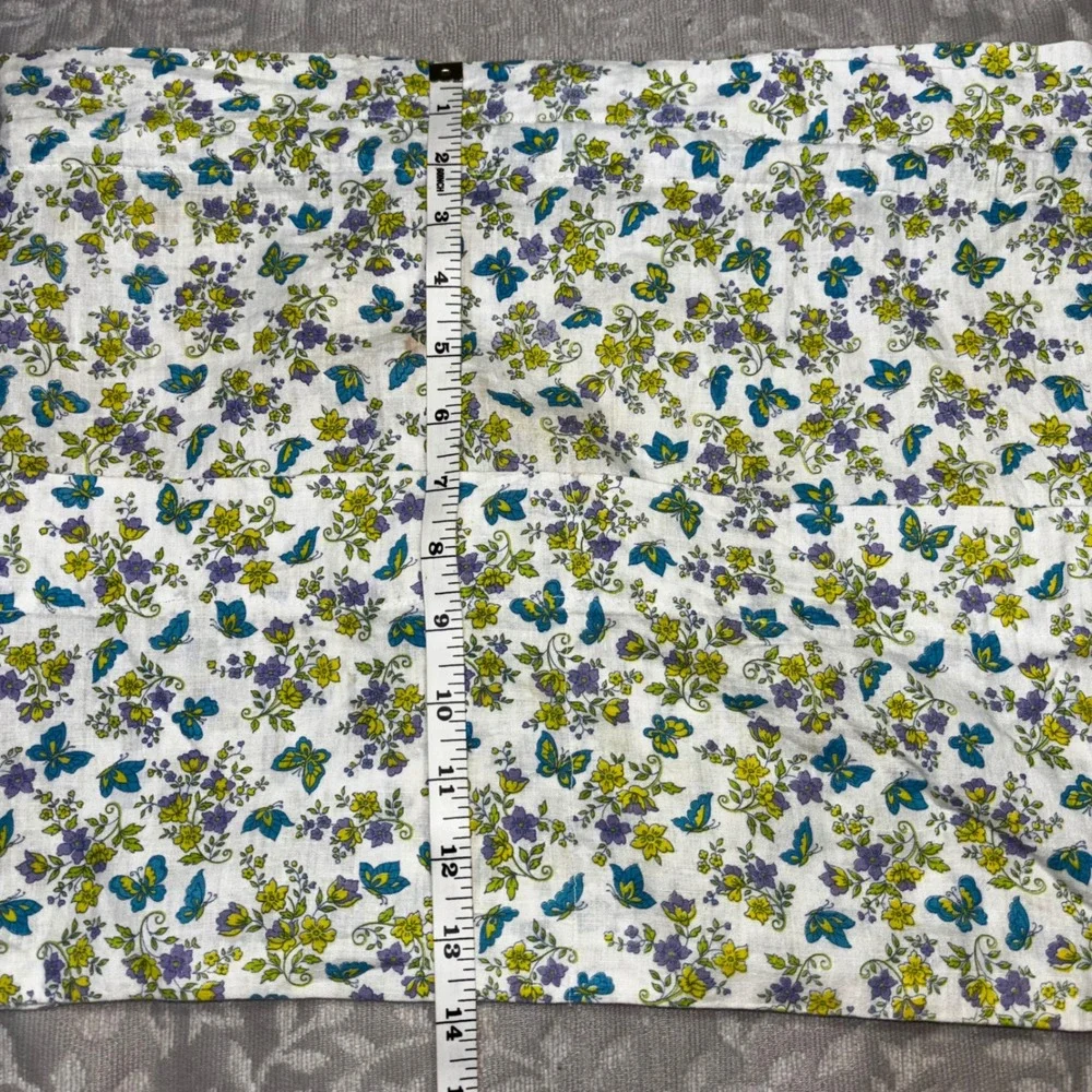 Vintage Floral Butterfly Half Apron Yellow Purple Teal Handmade‎ Pockets